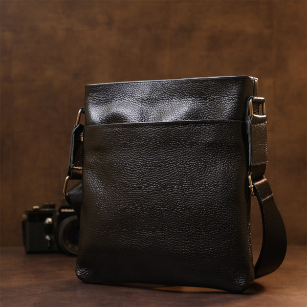 Кожаная добротная мужская сумка через плечо SHVIGEL 11603 Черный