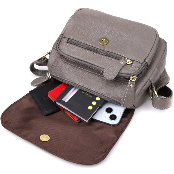 Практичная сумка из натуральной кожи для стильных женщин Vintage 22974 Серый