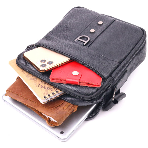 Практичная мужская сумка из натуральной кожи 21291 Vintage Черная