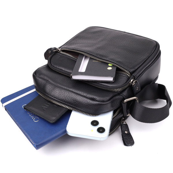 Вместительная мужская сумка на плечо из натуральной кожи Vintage 23022 Черный