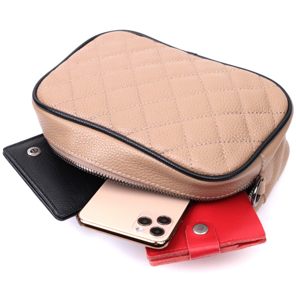 Кожаная женская сумка через плечо на одно отделение Vintage 22386 Бежевая