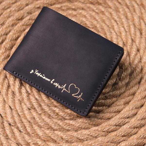 Матовое кожаное портмоне в два сложения Сердце GRANDE PELLE 16733 Черный