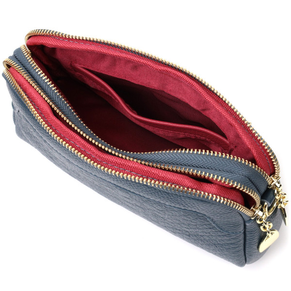 Модная сумка на два отделения из натуральной кожи Vintage 22355 Синяя