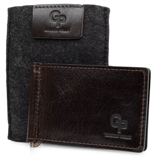 Мужской практичный зажим для денег GRANDE PELLE 11403 Темно-коричневый
