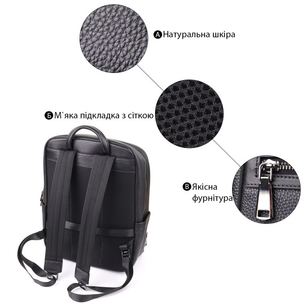 Городской рюкзак унисекс из натуральной кожи Vintage 23046 Черный