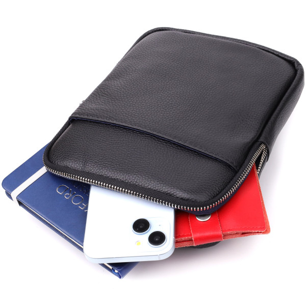 Удобная вертикальная сумка для мужчин из натуральной кожи Vintage 22862 Черный