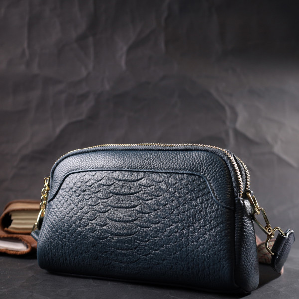 Модная сумка на два отделения из натуральной кожи Vintage 22355 Синяя