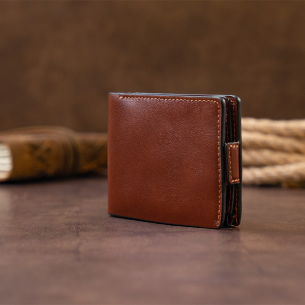 Портмоне горизонтальное Amico на магните на два отделения GRANDE PELLE 11322 Коньячное