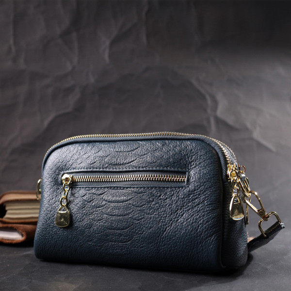 Модная сумка на два отделения из натуральной кожи Vintage 22355 Синяя