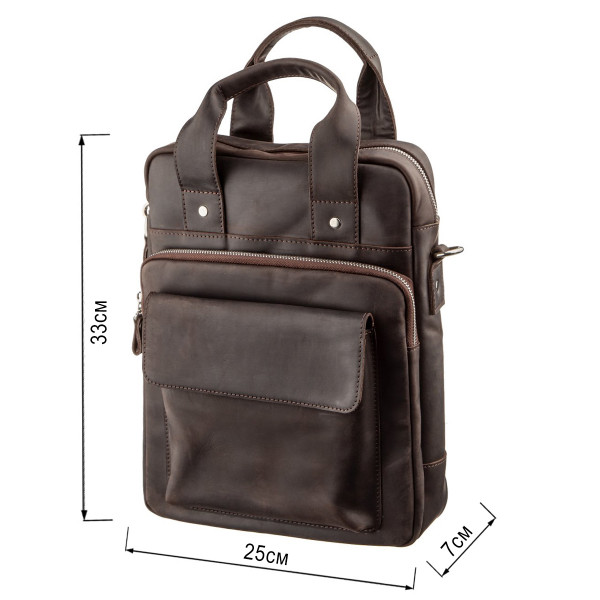 Винтажная сумка под А4 вертикального формата в матовой коже 11166 SHVIGEL, Коричневая