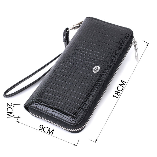 Лакированный женский кошелек на молнии из натуральной кожи ST Leather 22678 Черный