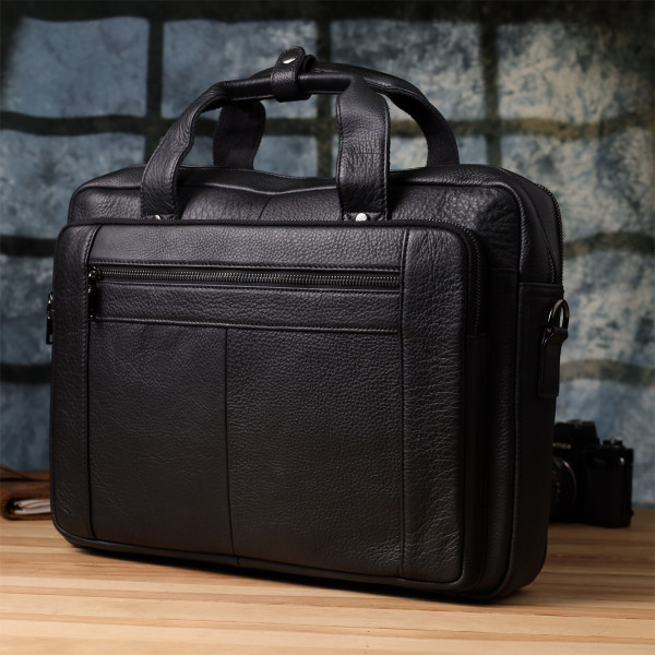 Удобный портфель для мужчин из натуральной кожи Vintage 23042 Черный