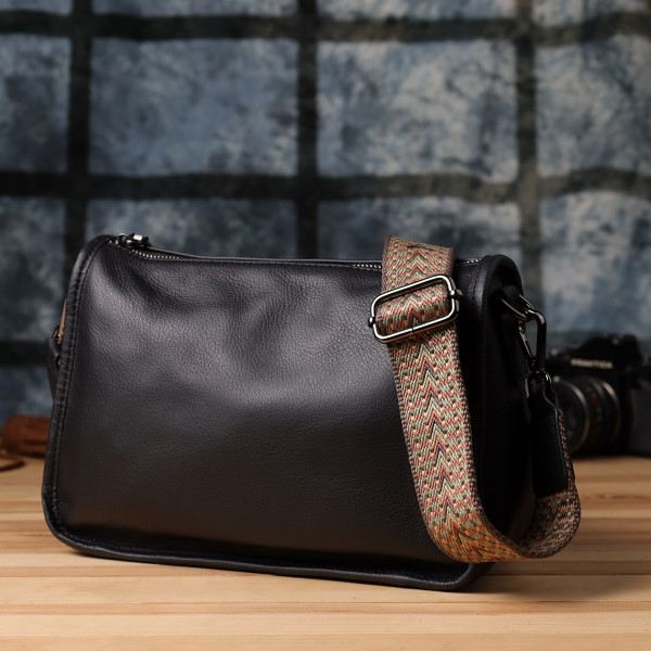 Стильная сумка на плечо из натуральной кожи для женщин Vintage 23001 Черный