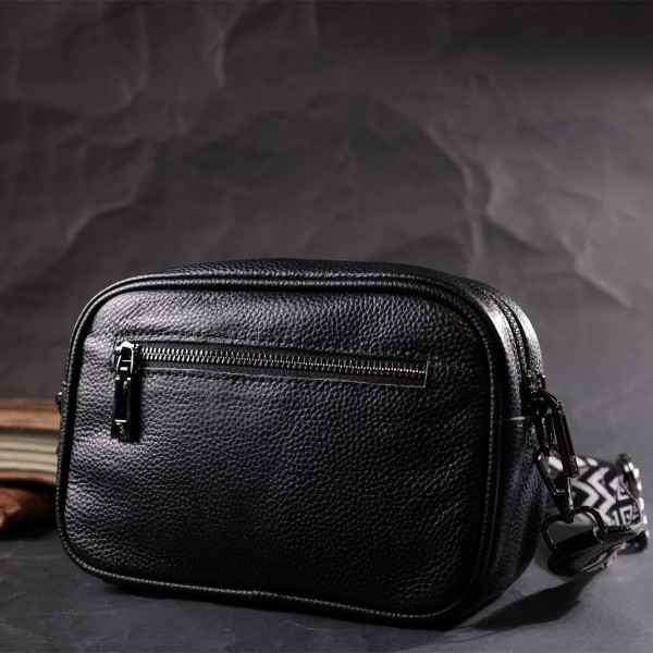 Классическая кожаная женская сумка через плечо на одно отделение Vintage 22387 Черная