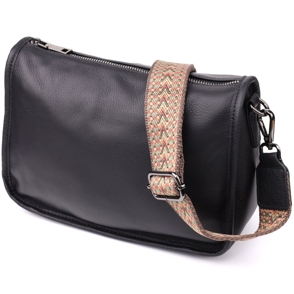 Стильная сумка на плечо из натуральной кожи для женщин Vintage 23001 Черный