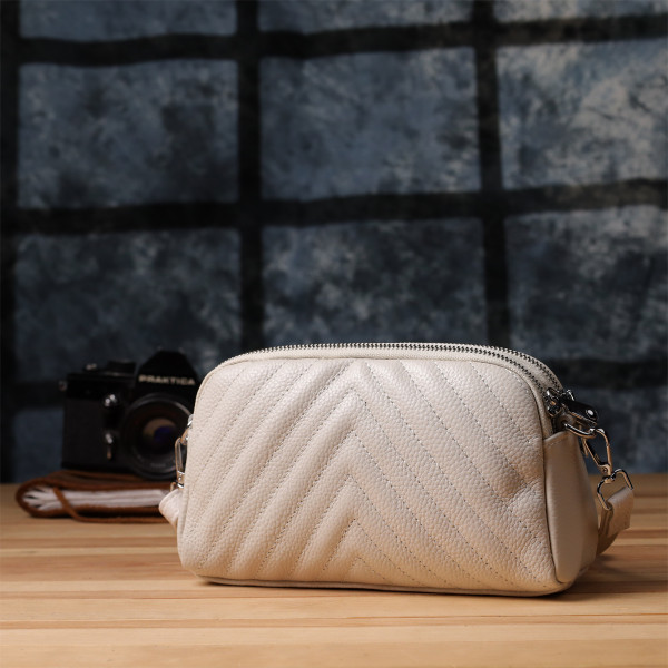 Модная сумка прошита треугольниками из натуральной кожи Vintage 22910 Белый