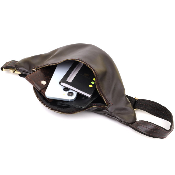 Сумка бананка отменного качества из гладкой натуральной кожи Shvigel 23144 Коричневый