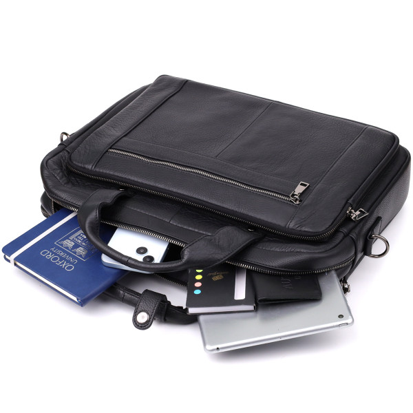 Удобный портфель для мужчин из натуральной кожи Vintage 23042 Черный