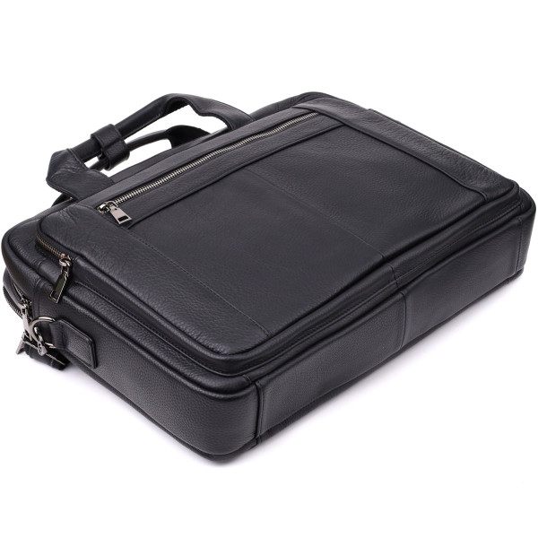 Удобный портфель для мужчин из натуральной кожи Vintage 23042 Черный