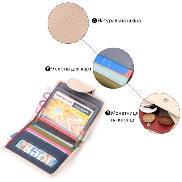 Оригинальное кожаное портмоне с монетницей снаружи для женщин ST Leather 19455 Белый