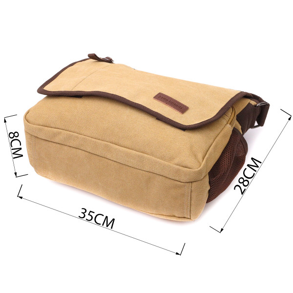 Практичная сумка через плечо для ноутбука 13" из плотного текстиля Vintage 22202 Песочный