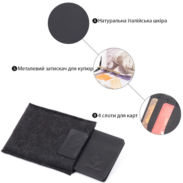 Стильный зажим для денег без застежки GRANDE PELLE 11294 Черный