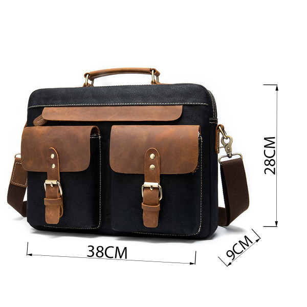 Сумка-портфель мужская текстильная с кожаными вставками Vintage 20002 Черная