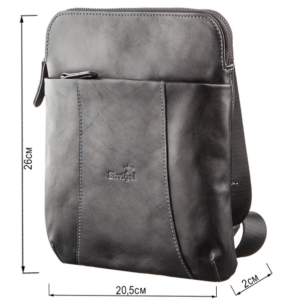 Вертикальный мужской мессенджер из винтажной кожи Shvigel 11177 Черный