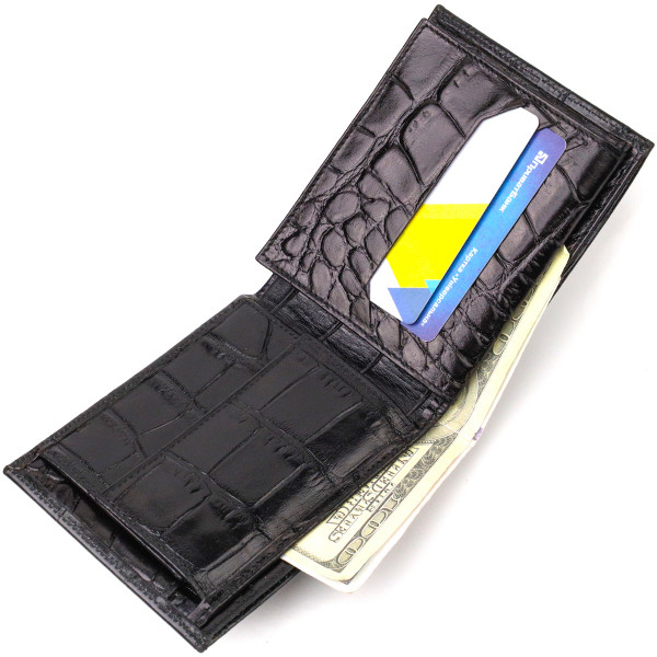 Модный кошелек для мужчин из натуральной кожи с тиснением под крокодила CANPELLINI 21925 Черный