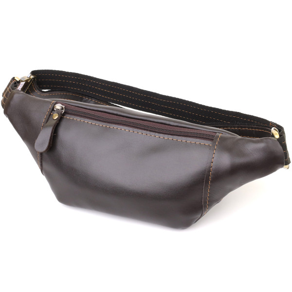 Мужская сумка-бананка компактного размера из натуральной гладкой кожи Shvigel 23126 Коричневый