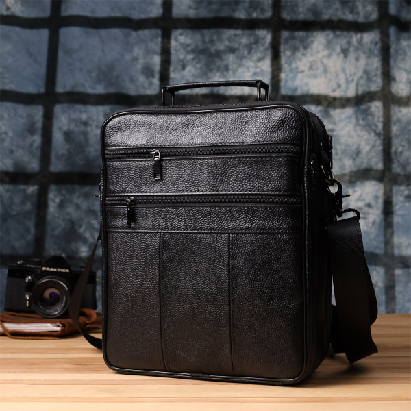 Вместительная мужская сумка с ручкой для переноса в руке из натуральной кожи Vintage 23023 Черный