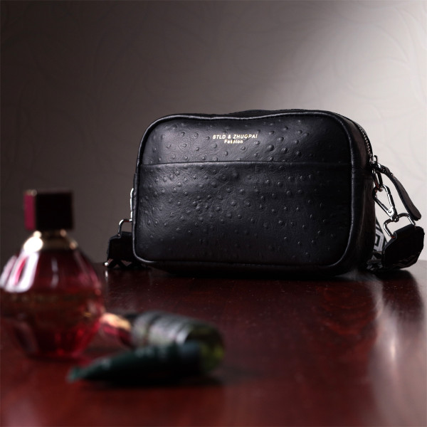 Фактурная сумка для женщин из натуральной кожи Vintage 22659 Черная