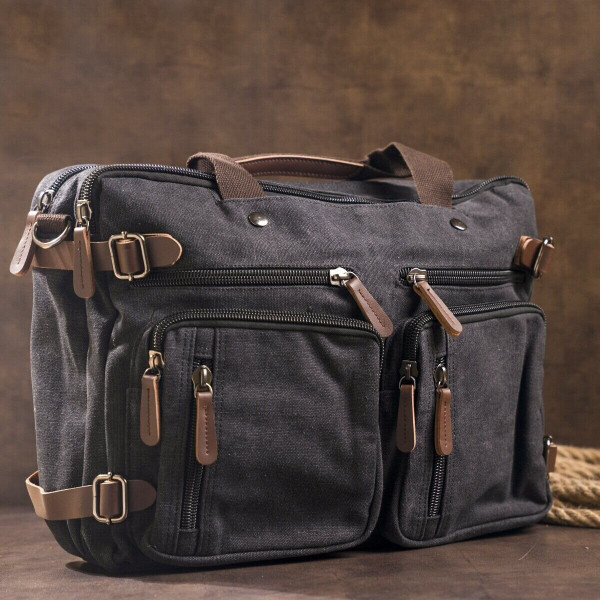 Сумка-трансофрмер текстильная большая Vintage 20078 Черная