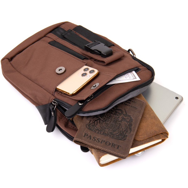 Универсальная текстильная мужская сумка на два отделения Vintage 20661 Коричневая