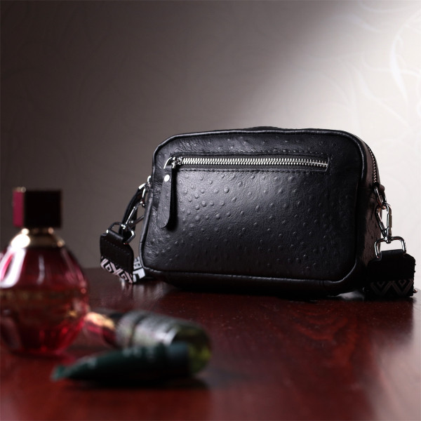 Фактурная сумка для женщин из натуральной кожи Vintage 22659 Черная