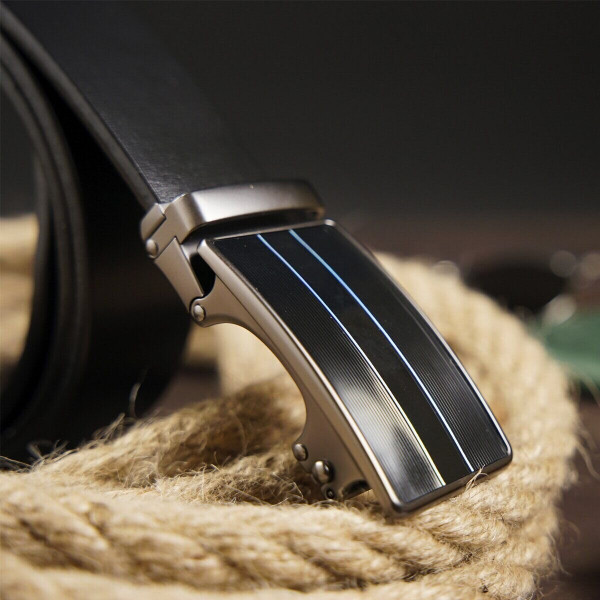 Ремень мужской с автоматической пряжкой и полосками Vintage 20330 Черный