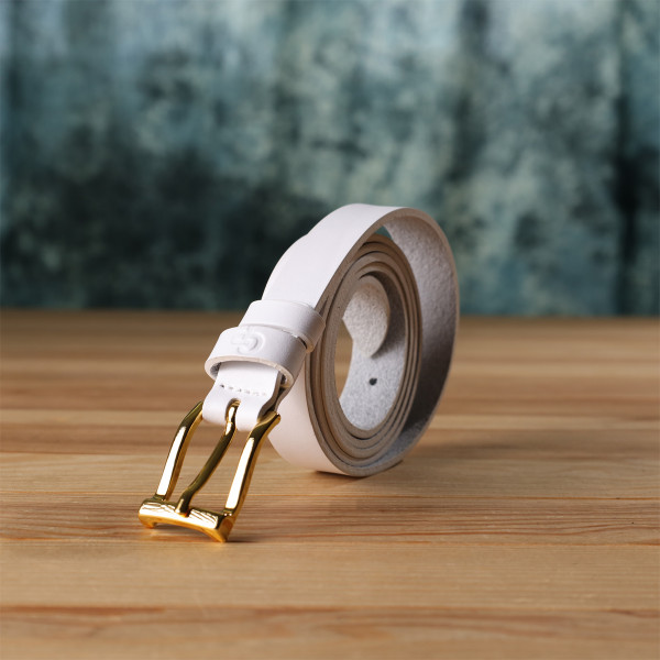 Стильный тонкий кожаный ремень для женщин GRANDE PELLE 22948 Белый