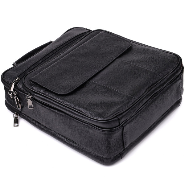 Вместительная мужская сумка с ручкой для переноса в руке из натуральной кожи Vintage 23023 Черный