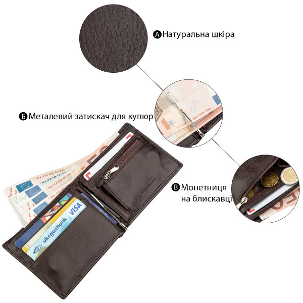 Мужское портмоне с зажимом для купюр Boston 18827 Коричневый