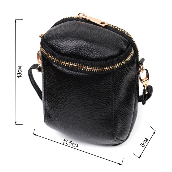 Небольшая сумка интересного формата из мягкой натуральной кожи Vintage 22338 Черная