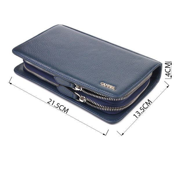 Отличная мужская барсетка на два отделения из натуральной зернистой кожи CANPELLINI 21568 Синяя