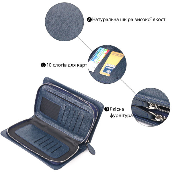 Отличная мужская барсетка на два отделения из натуральной зернистой кожи CANPELLINI 21568 Синяя