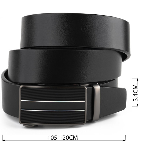 Ремень мужской с автоматической пряжкой и полосками Vintage 20330 Черный