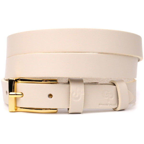 Красивый тонкий кожаный ремень для женщин GRANDE PELLE 22949 Молочный
