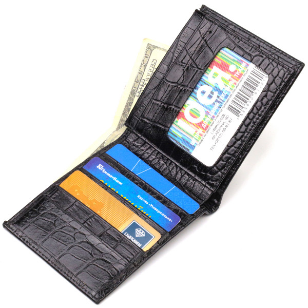 Стильное мужское портмоне из натуральной кожи с тиснением под крокодила CANPELLINI 21867 Черный