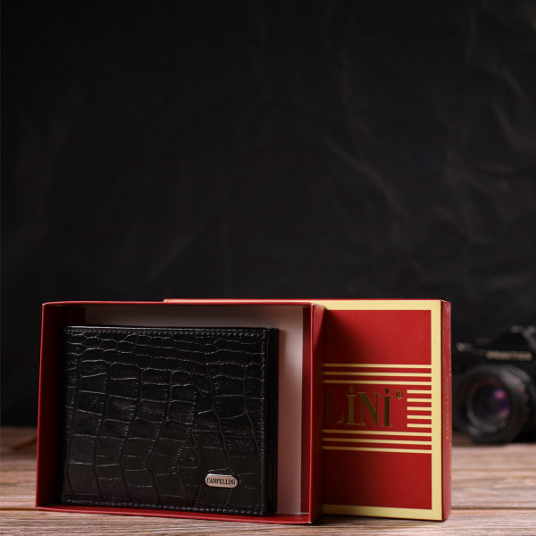 Стильное мужское портмоне из натуральной кожи с тиснением под крокодила CANPELLINI 21867 Черный