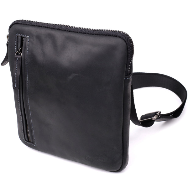 Удобная сумка для мужчин на плечо из натуральной винтажной кожи Shvigel 23147 Черный