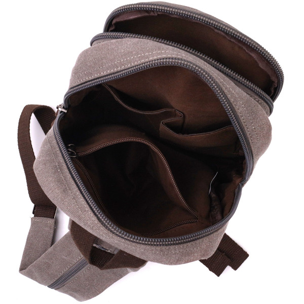 Оригинальная сумка-рюкзак с двумя отделениями из плотного текстиля Vintage 22161 Серый