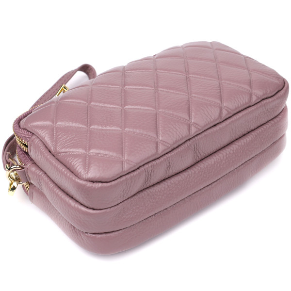 Функциональная женская сумка из натуральной кожи с тремя секциями Vintage 22891 Пурпурный