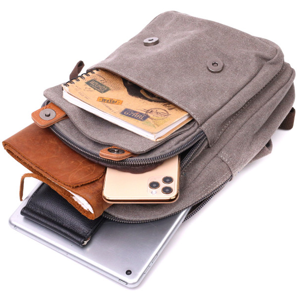 Оригинальная сумка-рюкзак с двумя отделениями из плотного текстиля Vintage 22161 Серый